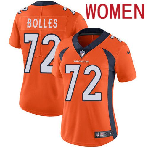 Women Denver Broncos #72 Garett Bolles Orange Nike Vapor Limited NFL Jersey->women nfl jersey->Women Jersey